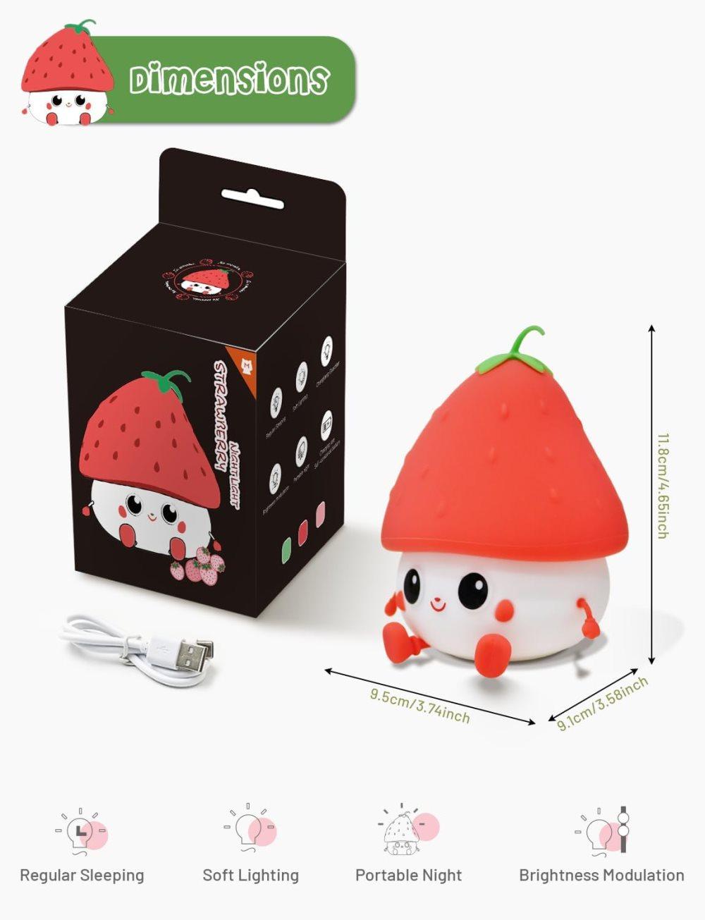 Strawberry LED Night Light USB Rechargeable Dimmable for Kids Baby Girls