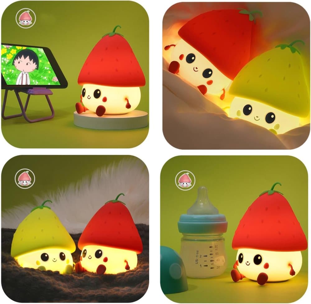 Sweet Strawberry LED Night Light Dimmable USB Rechargeable for Kids