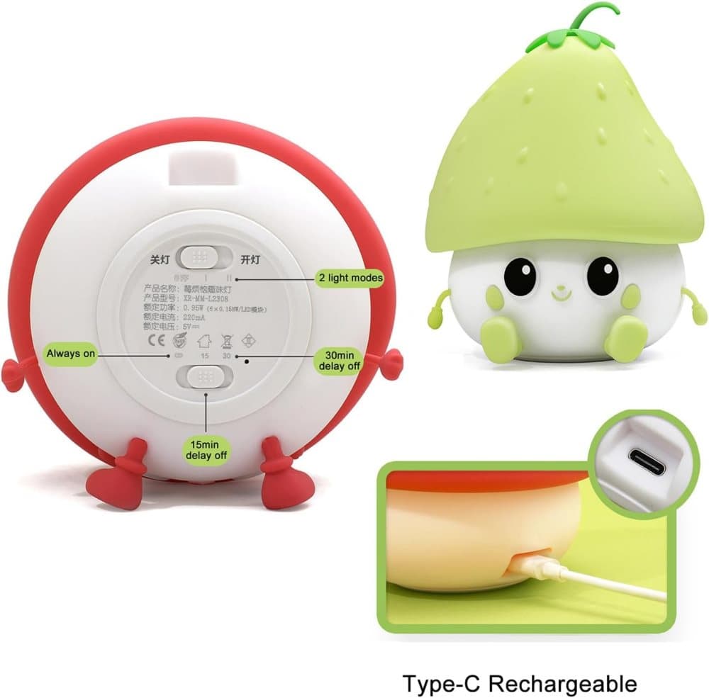 Sweet Strawberry LED Night Light Dimmable USB Rechargeable for Kids