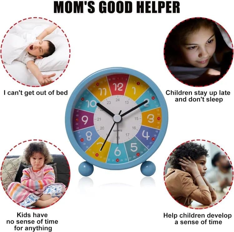 Colorful Silent Alarm Clock with Night Light for Children