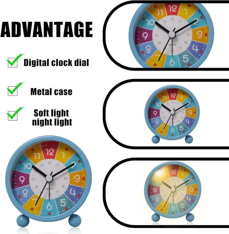 Colorful Silent Alarm Clock with Night Light for Children