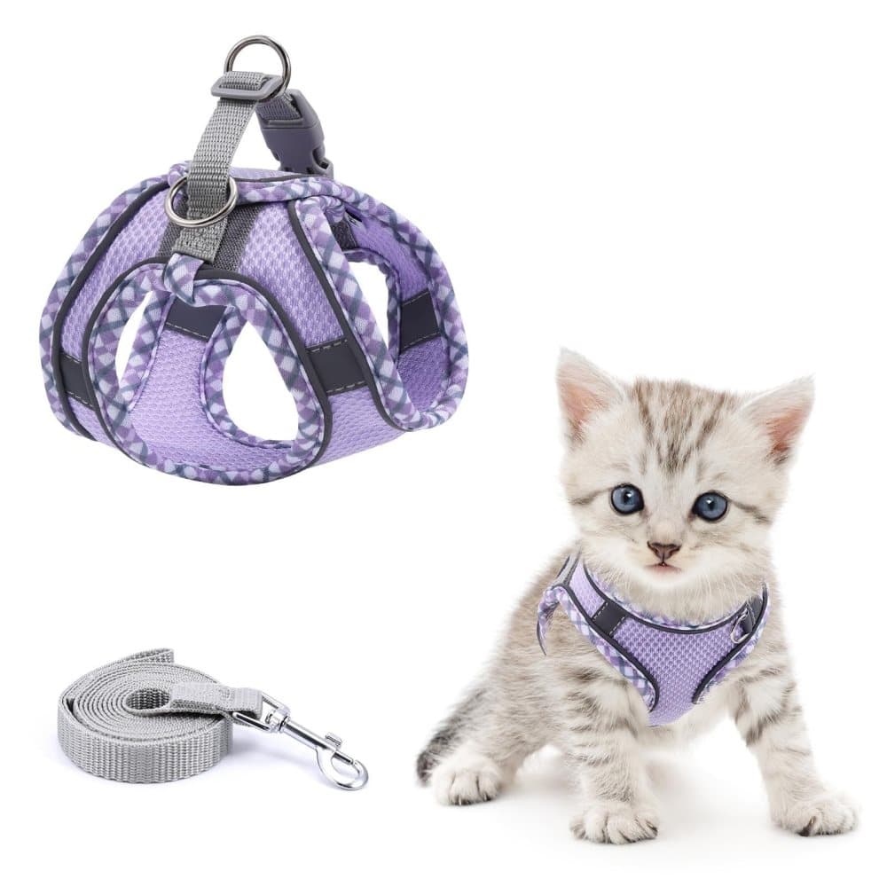 Reflective Adjustable Dog and Cat Harness with Leash, Soft and Secure Fit, XS, Purple