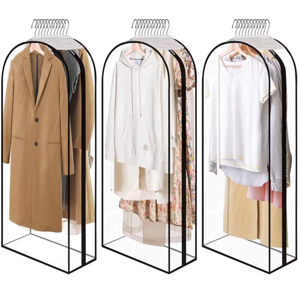 3-pack Transparent PEVA Clothes Cover with Zipper, Dustproof Garment Storage Bag for Wardrobe, 60 x 25 x 110cm