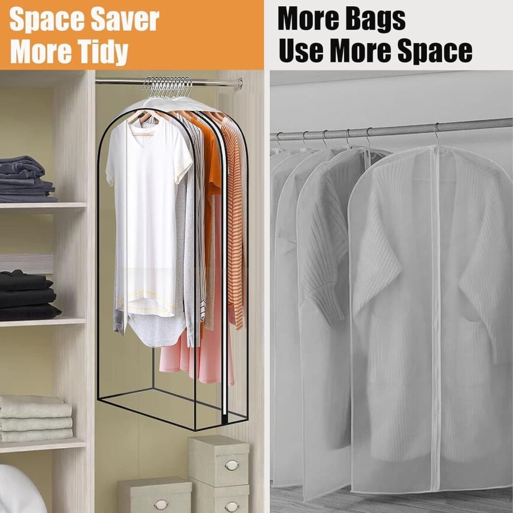 3-Pack Transparent Dustproof Garment Storage Bags with Zipper for Wardrobe