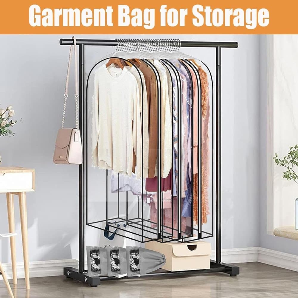 3-Pack Transparent Dustproof Garment Storage Bags with Zipper for Wardrobe