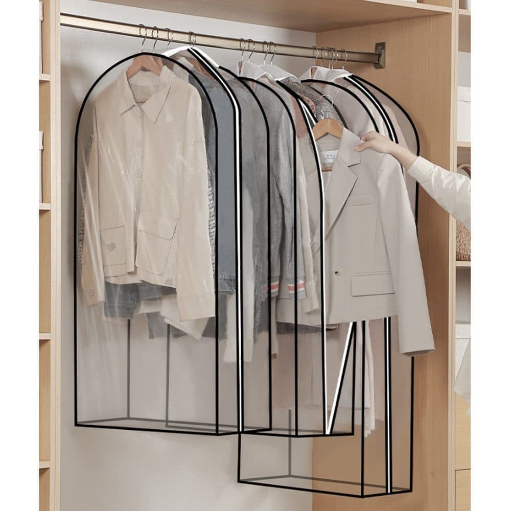 3-Pack Transparent Dustproof Garment Storage Bags with Zipper for Wardrobe