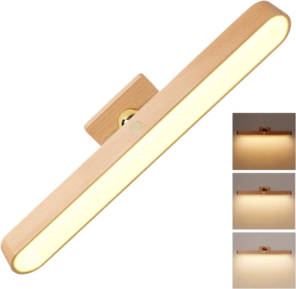 Wooden LED Wall Lamp 360 Degree Rotatable Magnetic Dimmable Night Light with USB Charging