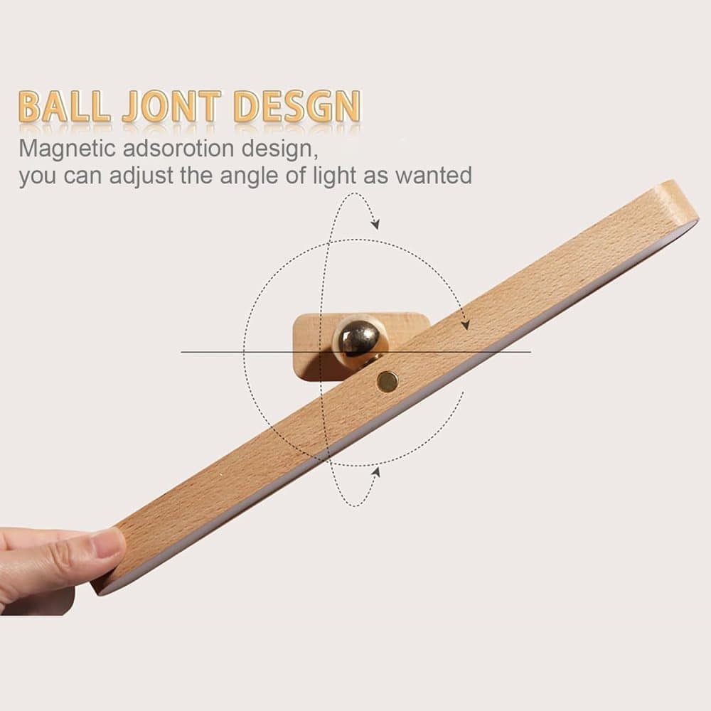 Wooden LED Wall Lamp 360 Degree Rotatable Magnetic Dimmable Night Light with USB Charging