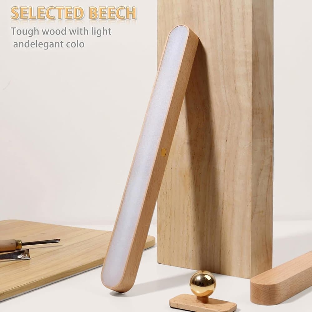 Wooden LED Wall Lamp 360 Degree Rotatable Magnetic Dimmable Night Light with USB Charging
