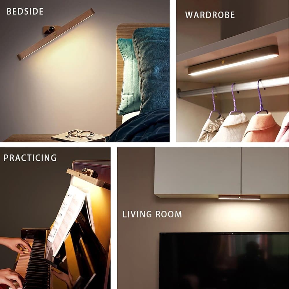 Wooden LED Wall Lamp 360 Degree Rotatable Magnetic Dimmable Night Light with USB Charging