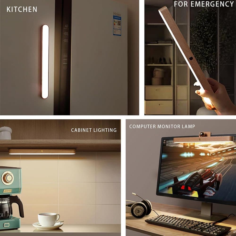 Wooden LED Wall Lamp 360 Degree Rotatable Magnetic Dimmable Night Light with USB Charging