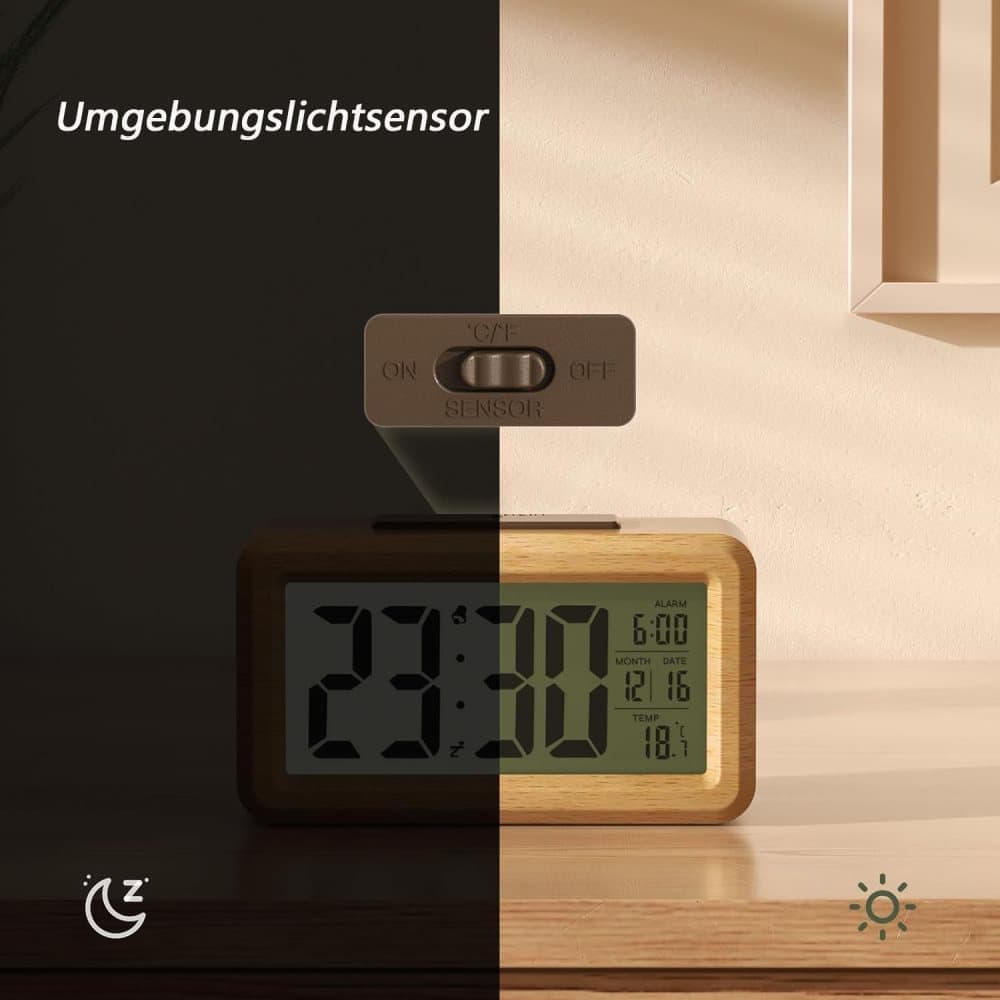 LCD Digital Alarm Clock with Smart Light Sensor