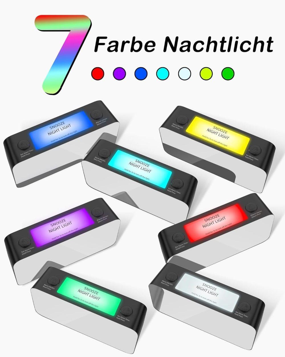 Vibrating Alarm Clock with Rainbow Heart Suspension 15-Color Display 7-Color Night Light USB Charger Power Failure Memory