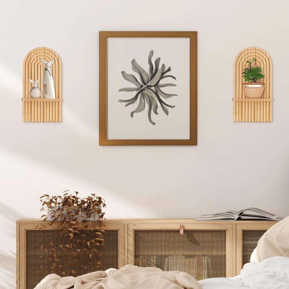 2 Bohemian Style Wooden Wall Shelves with Expander Bolts