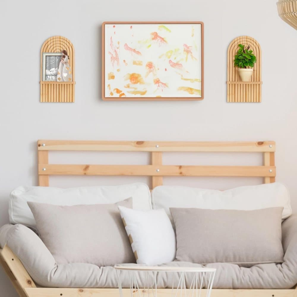 2 Bohemian Style Wooden Wall Shelves with Expander Bolts
