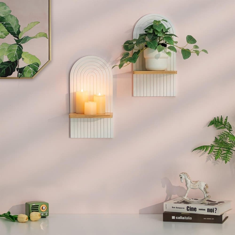 2-Pack Bohemian Style Wooden Wall Shelves with Expander Bolts