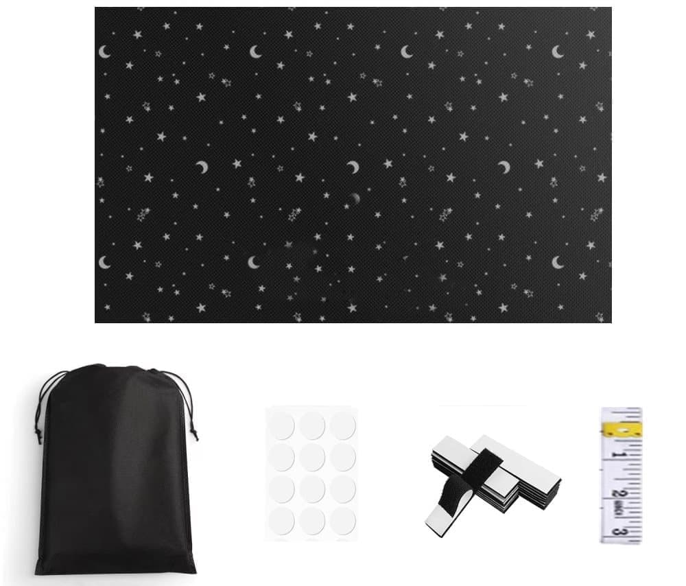 100% Blackout Curtain DIY Portable No-Drill UV Protection Star Moon Print 100% Blackout Curtain DIY Portable No-Drill UV Protection Star Moon Print