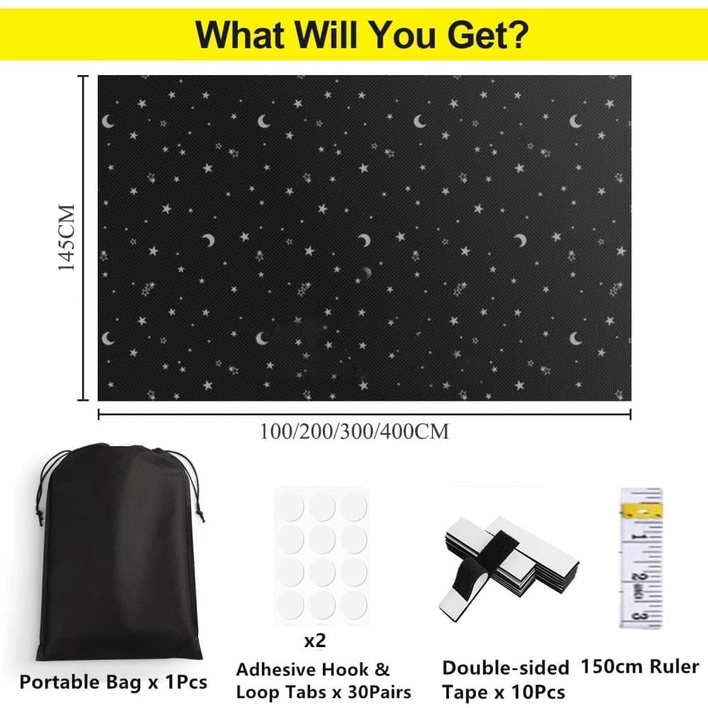 Blackout Curtain DIY Portable No-Drill UV Protection Star and Moon Print