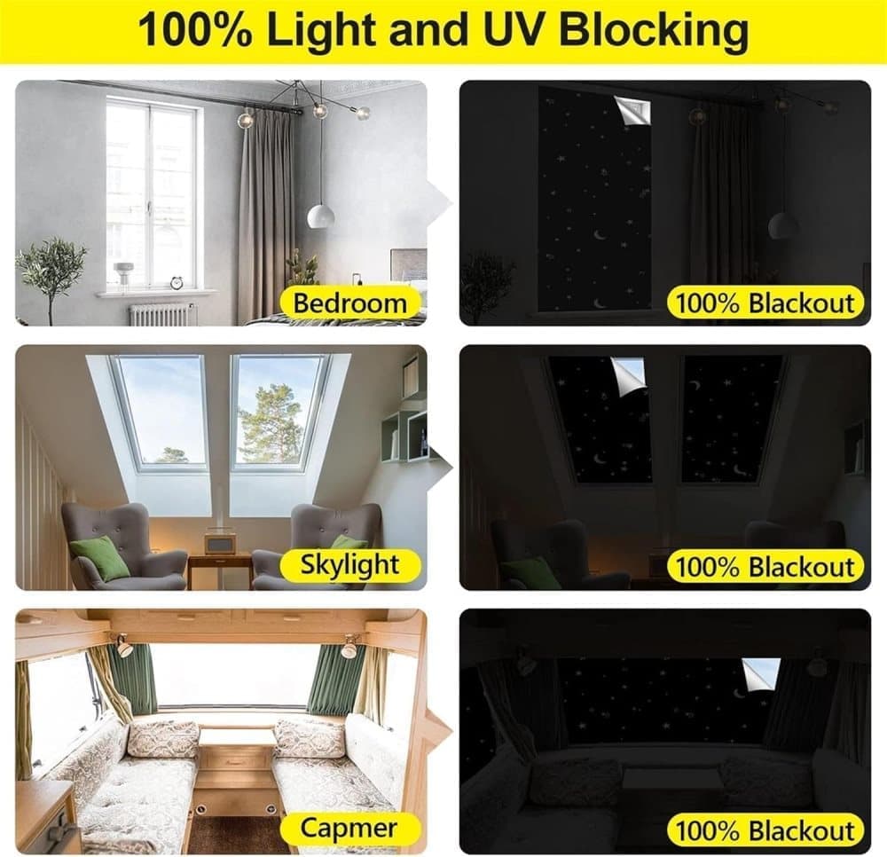 Blackout Curtain DIY Portable No-Drill UV Protection with Star and Moon Print