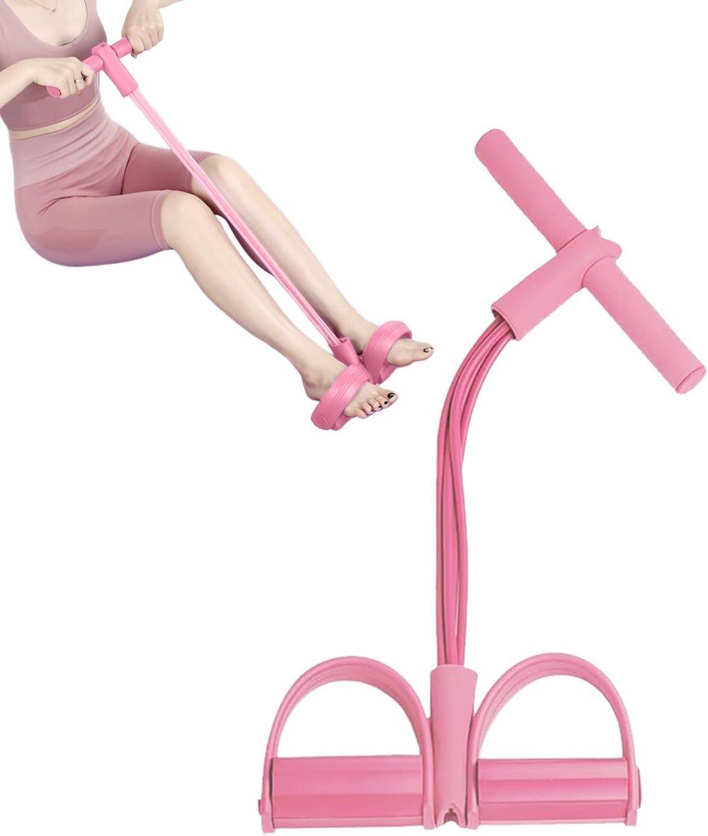 Pink abdominal trainer with multifunctional tension rope and fitness pedal Pink abdominal trainer with multifunctional tension rope and fitness pedal