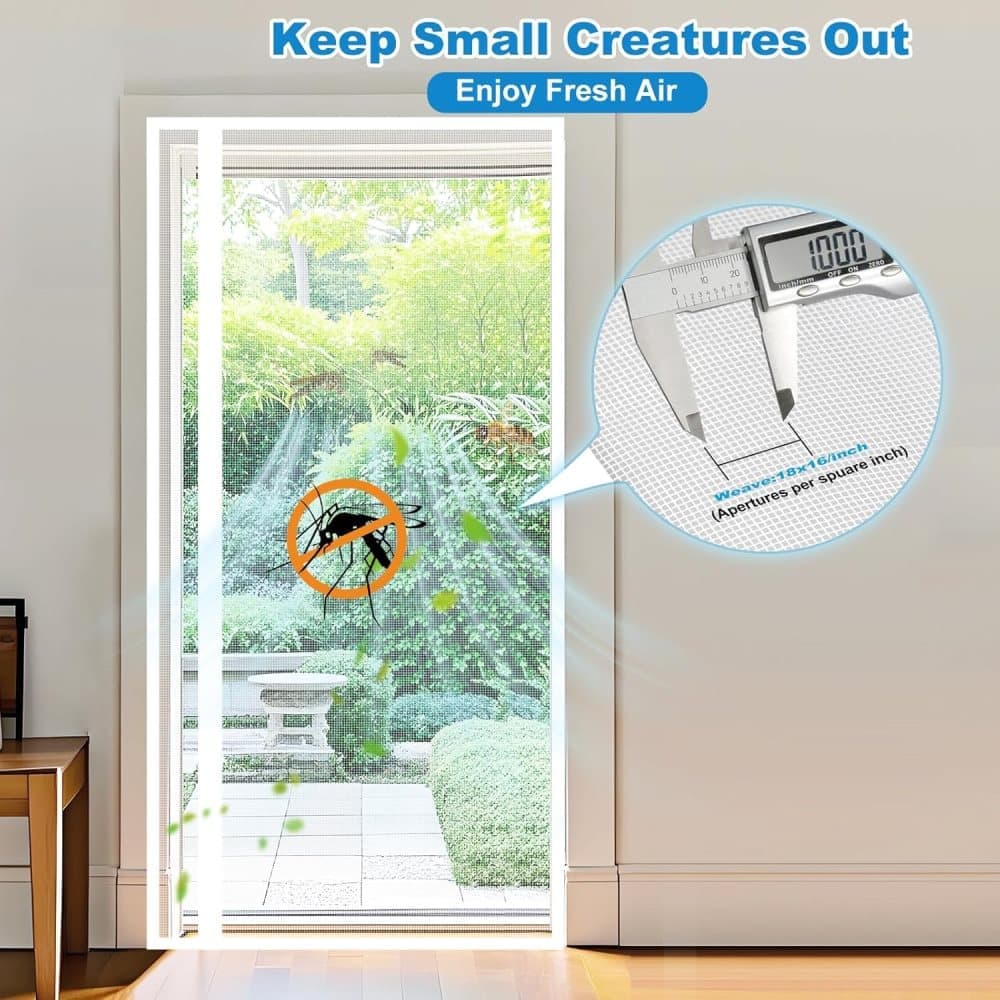 White Magnetic Mosquito Net Door Self-Adhesive Side Opening Curtain Removable Durable Insect Fly and Cat Proof