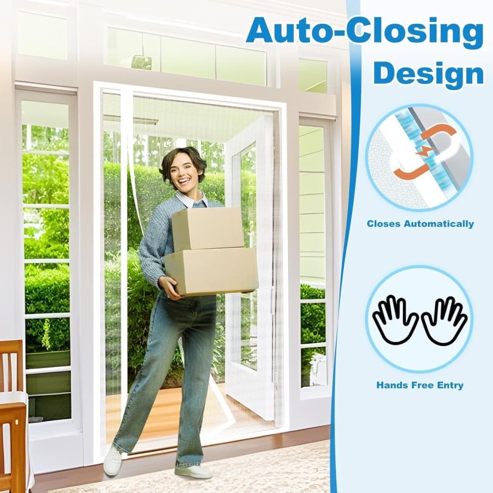 White Magnetic Mosquito Net Door Self-Adhesive Side Opening Curtain Removable Durable Insect Fly and Cat Proof