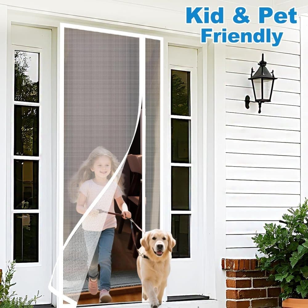 White Magnetic Mosquito Net Door Self-Adhesive Side Opening Curtain Removable Durable Insect Fly and Cat Proof