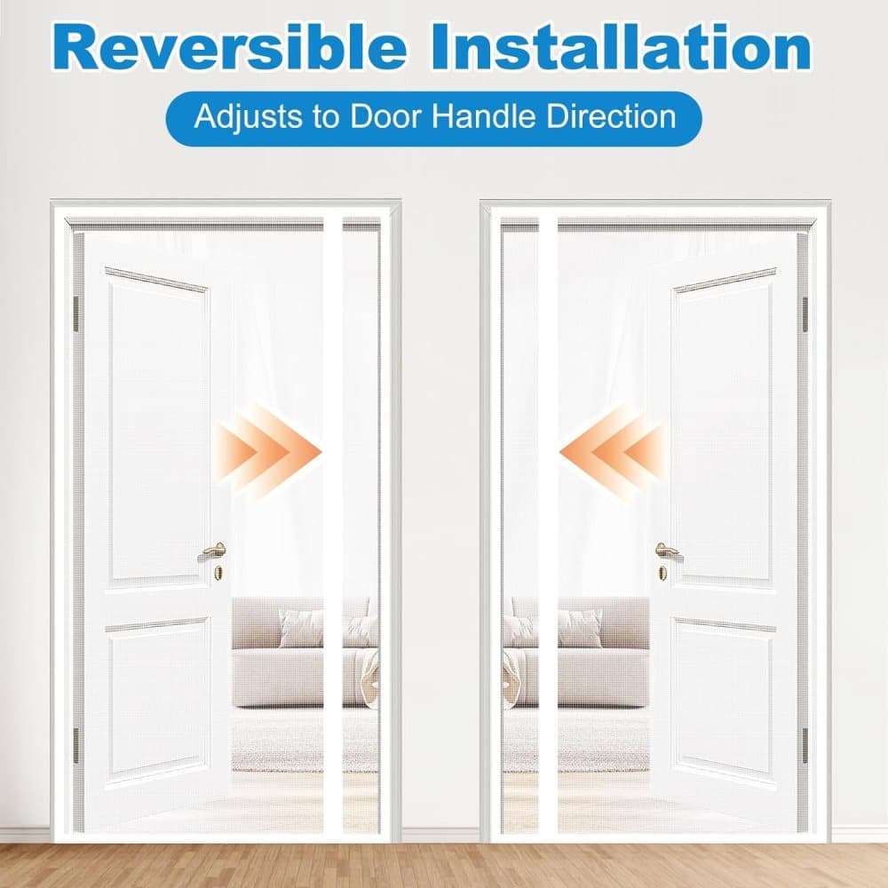 White Magnetic Mosquito Net Door Self-Adhesive Side Opening Curtain Removable Durable Insect Fly and Cat Proof