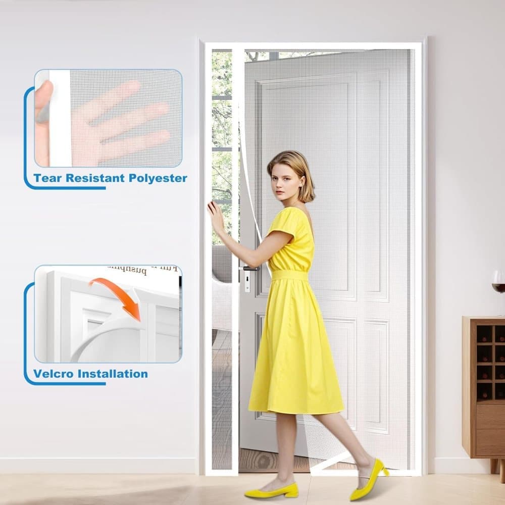 White Magnetic Mosquito Net Door Self-Adhesive Side Opening Curtain Removable Durable Insect Fly and Cat Proof