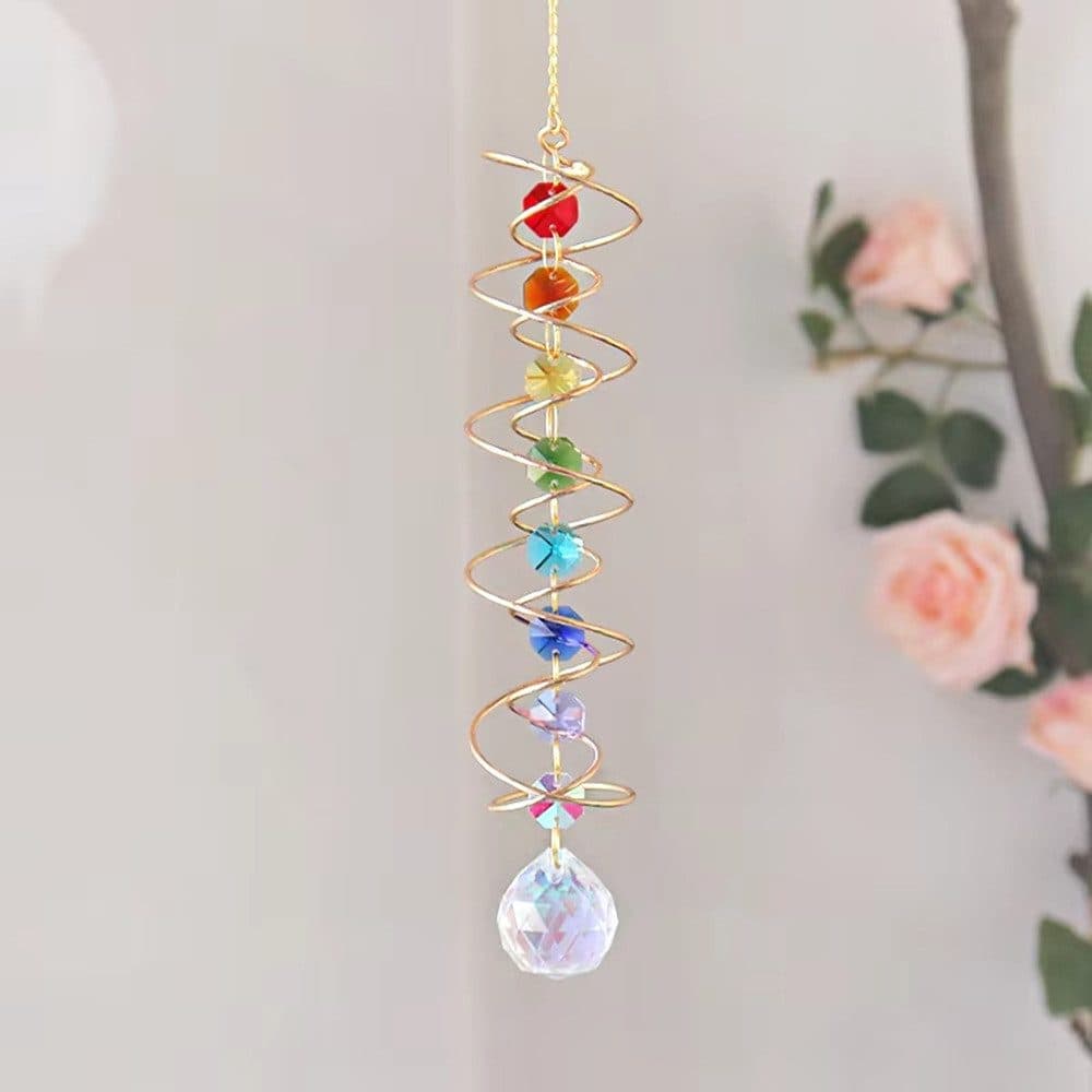 Colorful Crystal Solar Wind Chime KC4 with Spiral Design