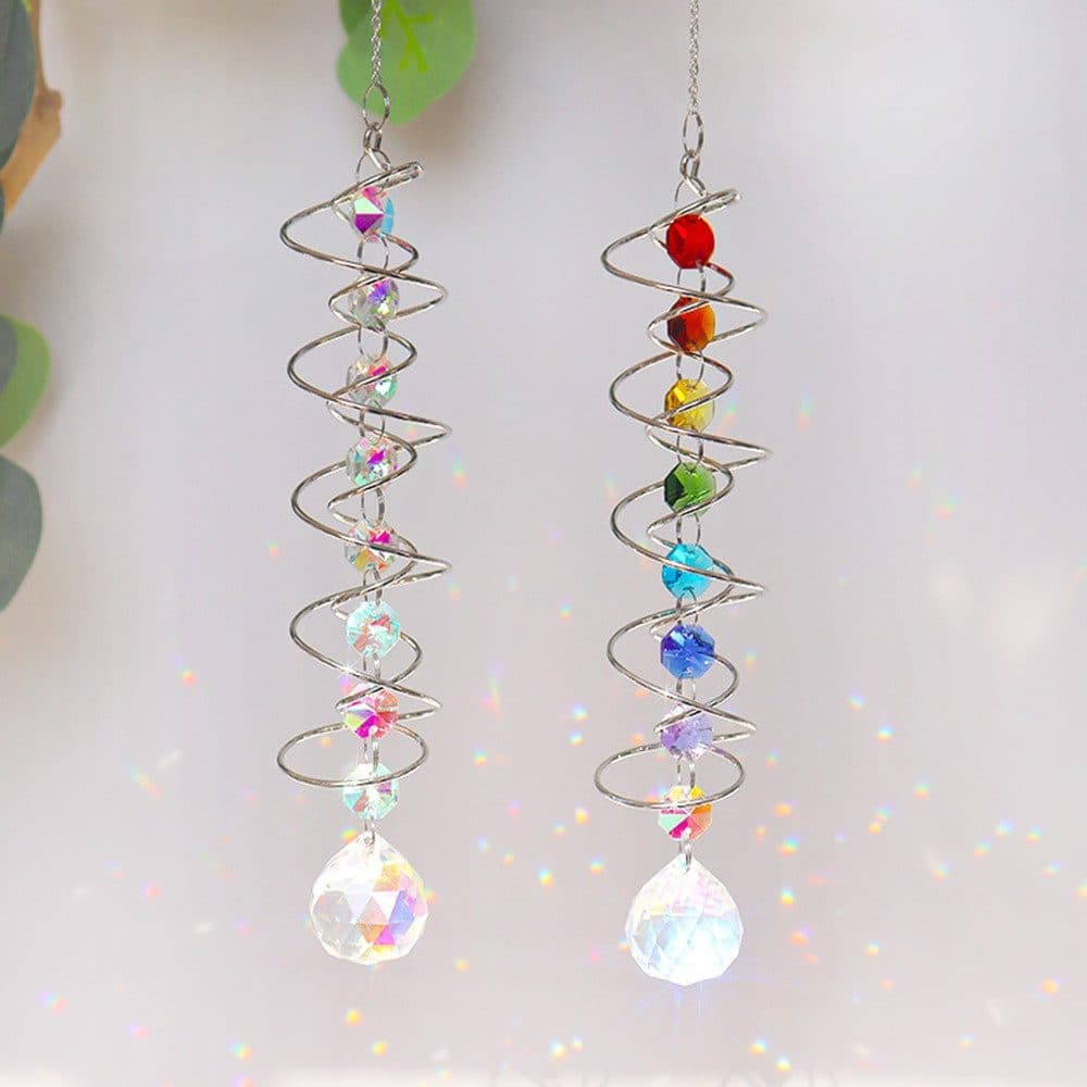 Colorful Crystal Solar Wind Chime KC4 with Spiral Design