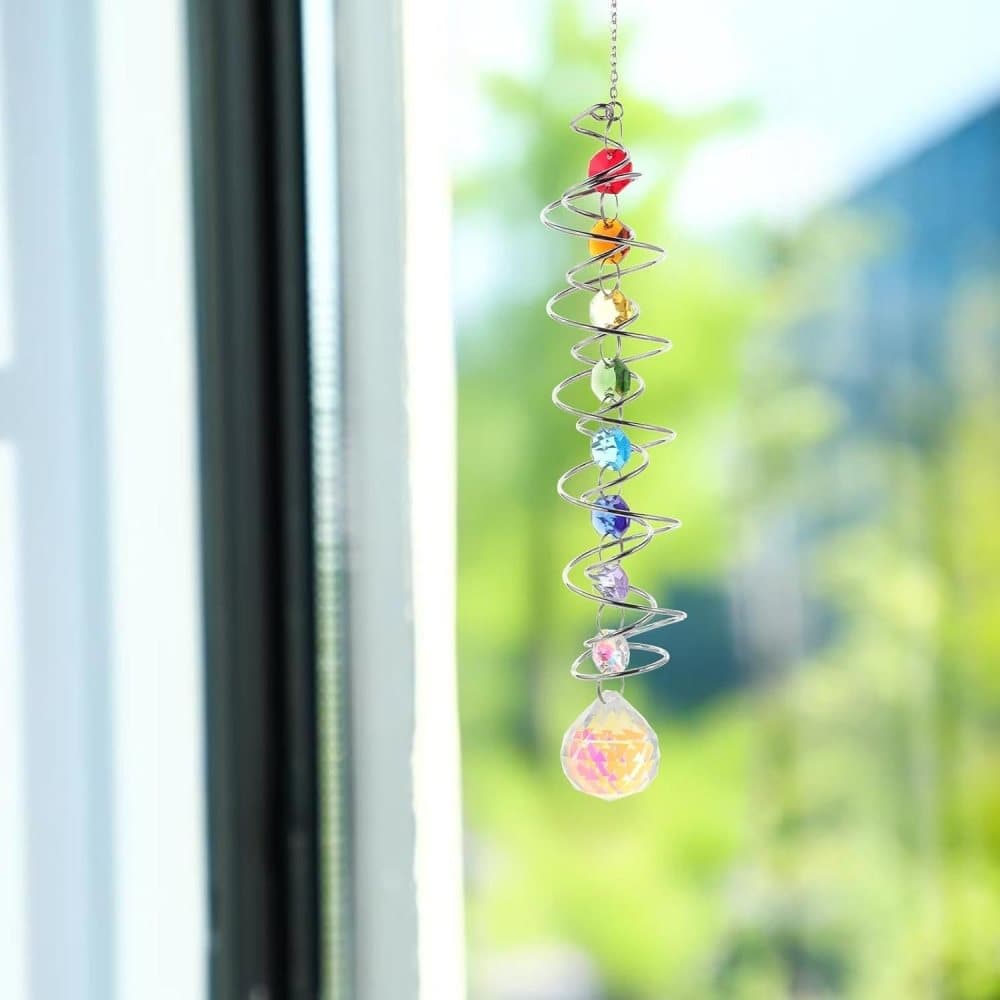 Colorful Crystal Solar Wind Chime KC3 with Spiral Design
