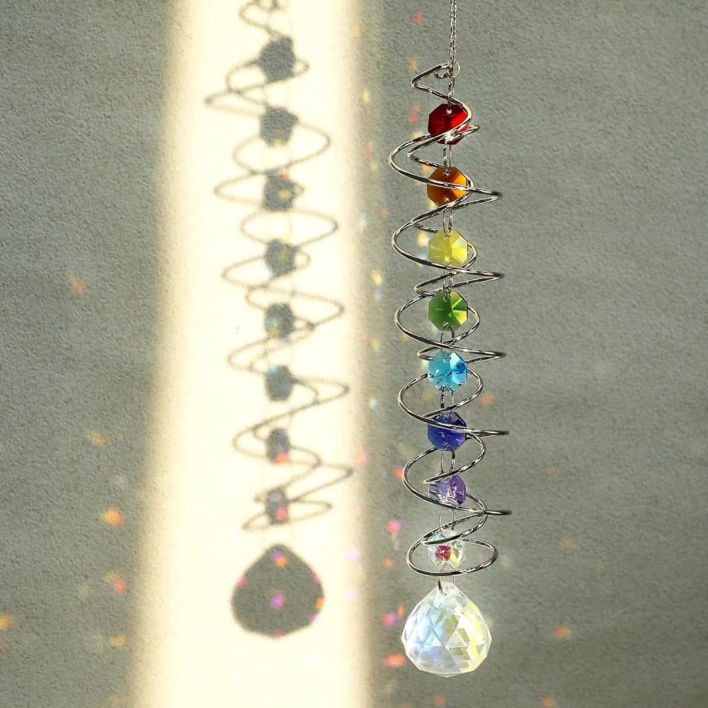 Colorful Crystal Solar Wind Chime KC3 with Spiral Design
