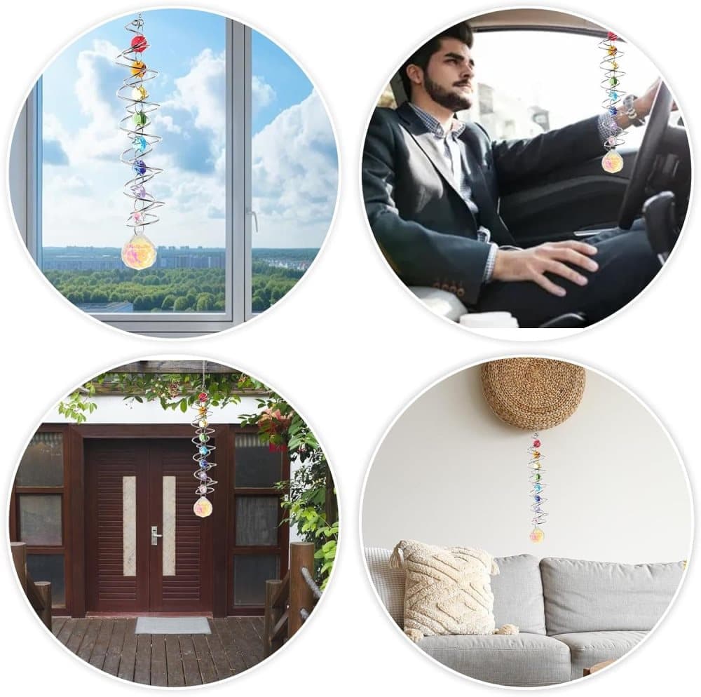 Colorful Crystal Solar Wind Chime KC1 with Spiral Design