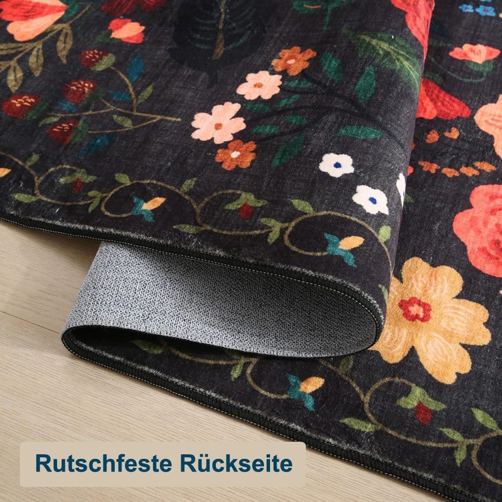 Bohemian Floral Doormat Non-slip Absorbent Dirt-Resistant Machine Washable for Bathroom Hallway and Kitchen