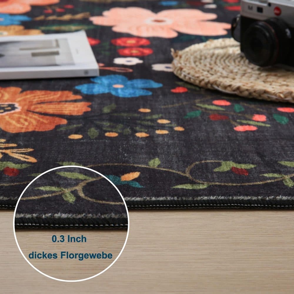 Bohemian Floral Doormat Non-slip Absorbent Dirt-Resistant Machine Washable for Bathroom Hallway and Kitchen