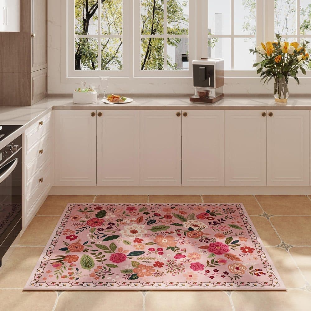 Non-Slip Bohemian Floral Doormat Absorbent Dirt-Resistant Machine Washable for Bathroom Hallway and Kitchen