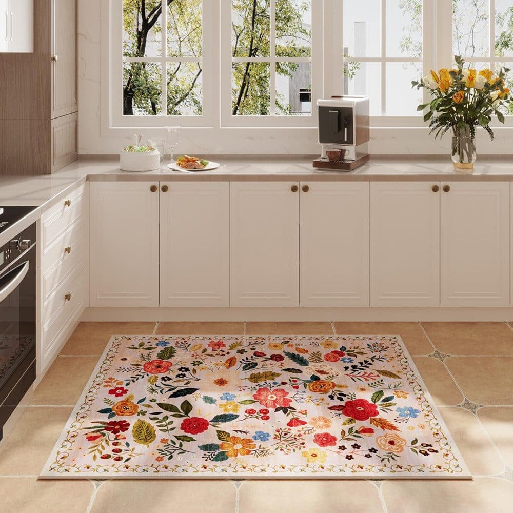 Bohemian Floral Doormat Non-slip Absorbent Dirt-Resistant Machine Washable for Bathroom Hallway and Kitchen