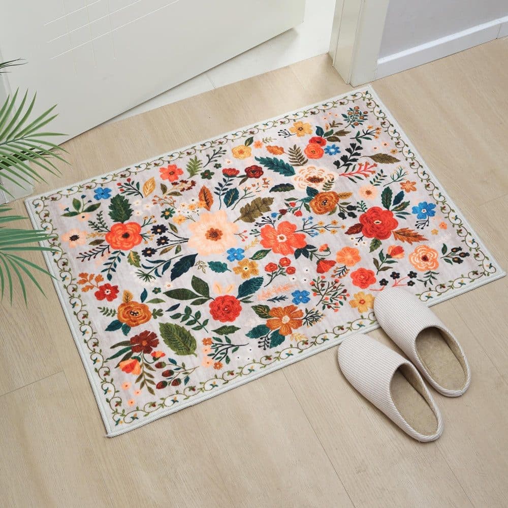 Bohemian Floral Doormat Non-slip Absorbent Dirt-Resistant Machine Washable for Bathroom Hallway and Kitchen