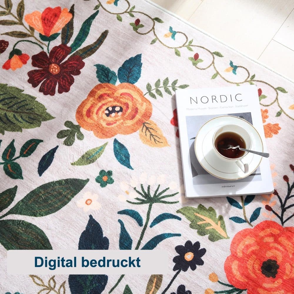 Bohemian Floral Doormat Non-slip Absorbent Dirt-Resistant Machine Washable for Bathroom Hallway and Kitchen