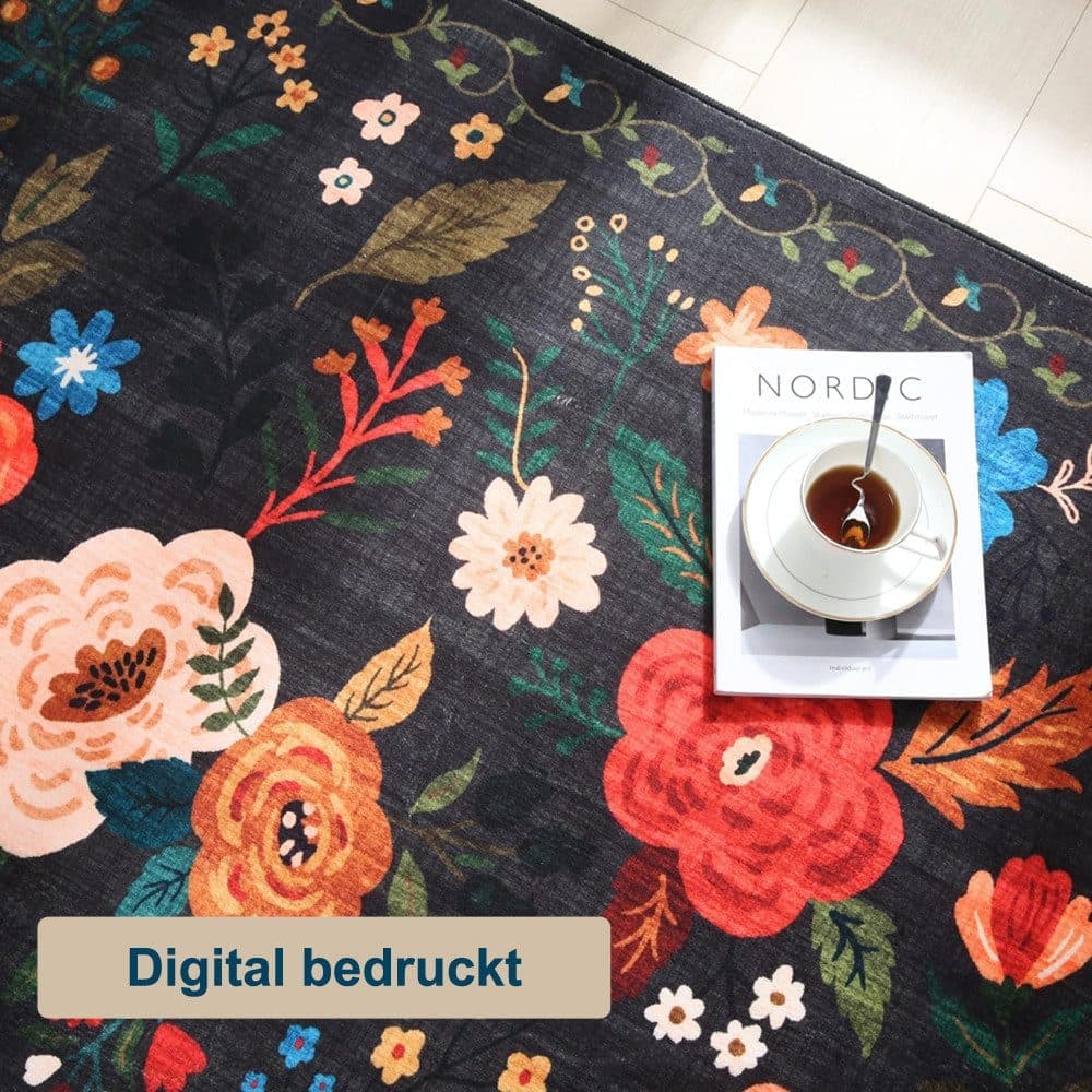 Bohemian Floral Doormat Non-slip Absorbent Dirt-Resistant Machine Washable for Bathroom Hallway and Kitchen