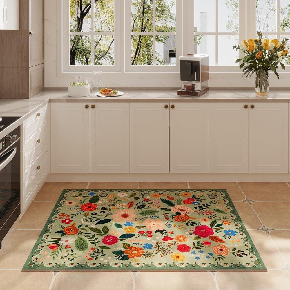 Bohemian Floral Doormat Non-slip Absorbent Dirt-Resistant Machine Washable for Bathroom Hallway and Kitchen