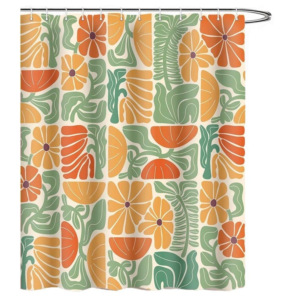 Bohemian Shower Curtain 180x180 cm, Multicolored Abstract Floral Pattern Retro Patchwork Geometric Plants with 12 Hooks