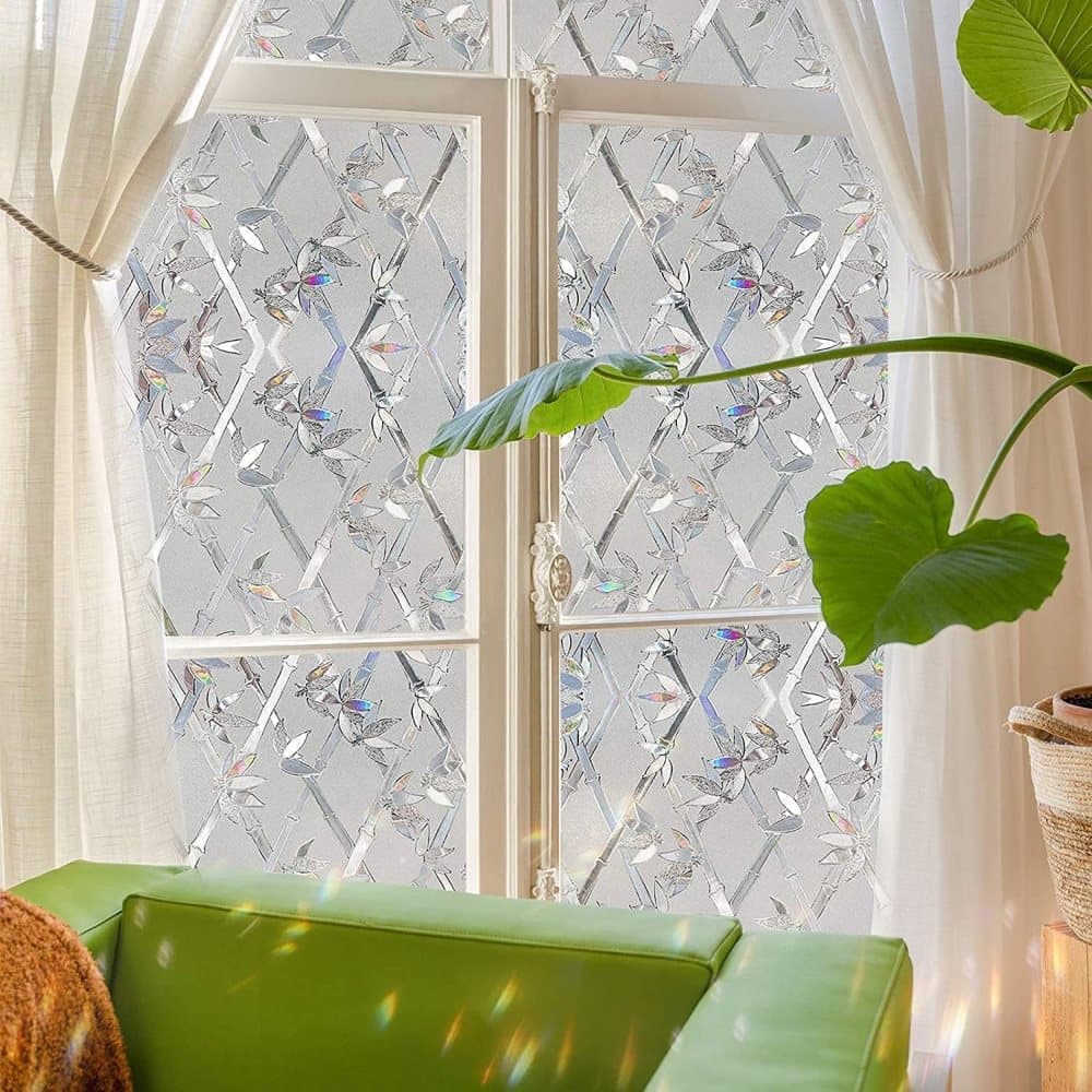 Stained Glass Effect 3D Plant Motif Window Film