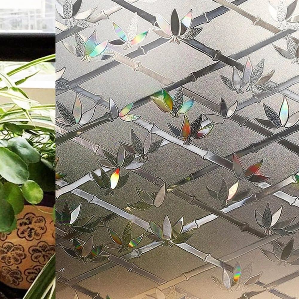 Stained Glass Effect 3D Plant Motif Window Film