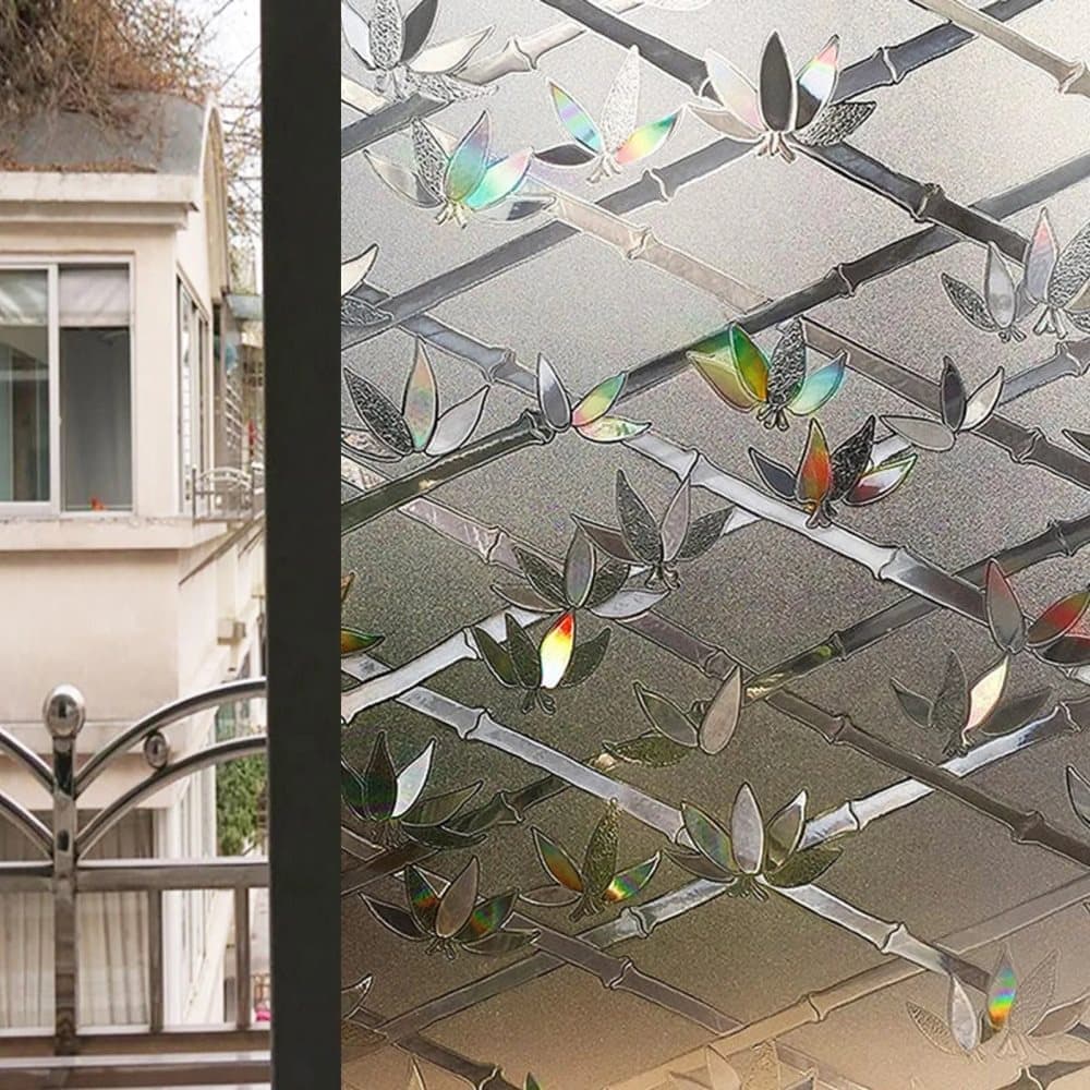 Stained Glass Effect 3D Plant Motif Window Film