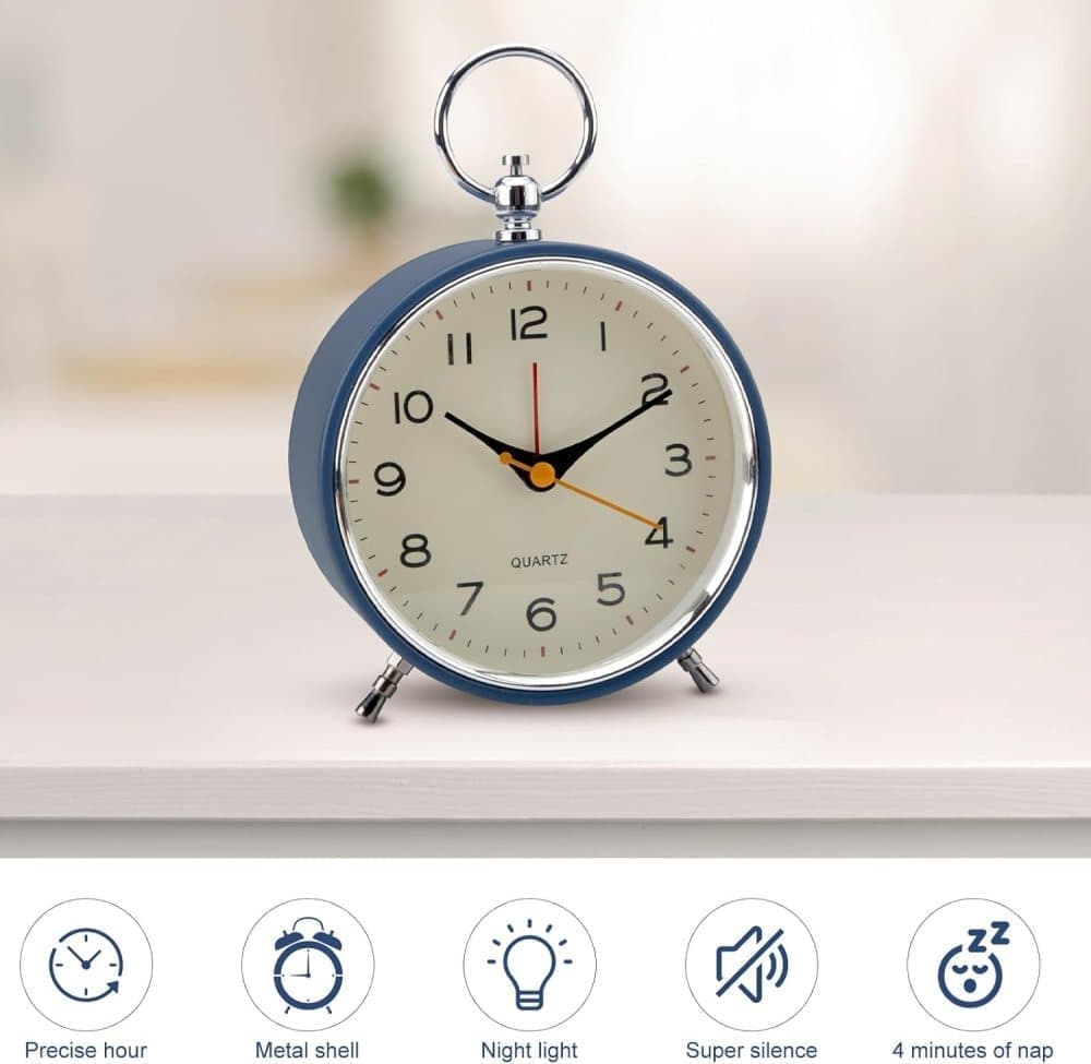 Silent Analog Alarm Clock with Snooze Button
