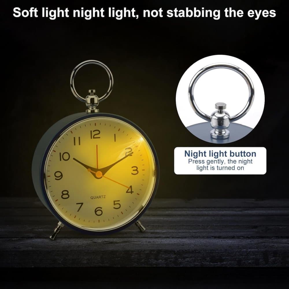 Silent Analog Alarm Clock with Snooze Button
