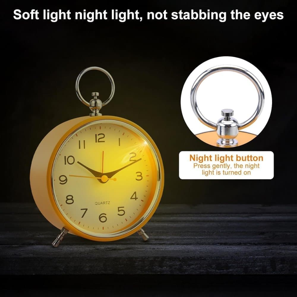 Silent Analog Alarm Clock with Snooze Button