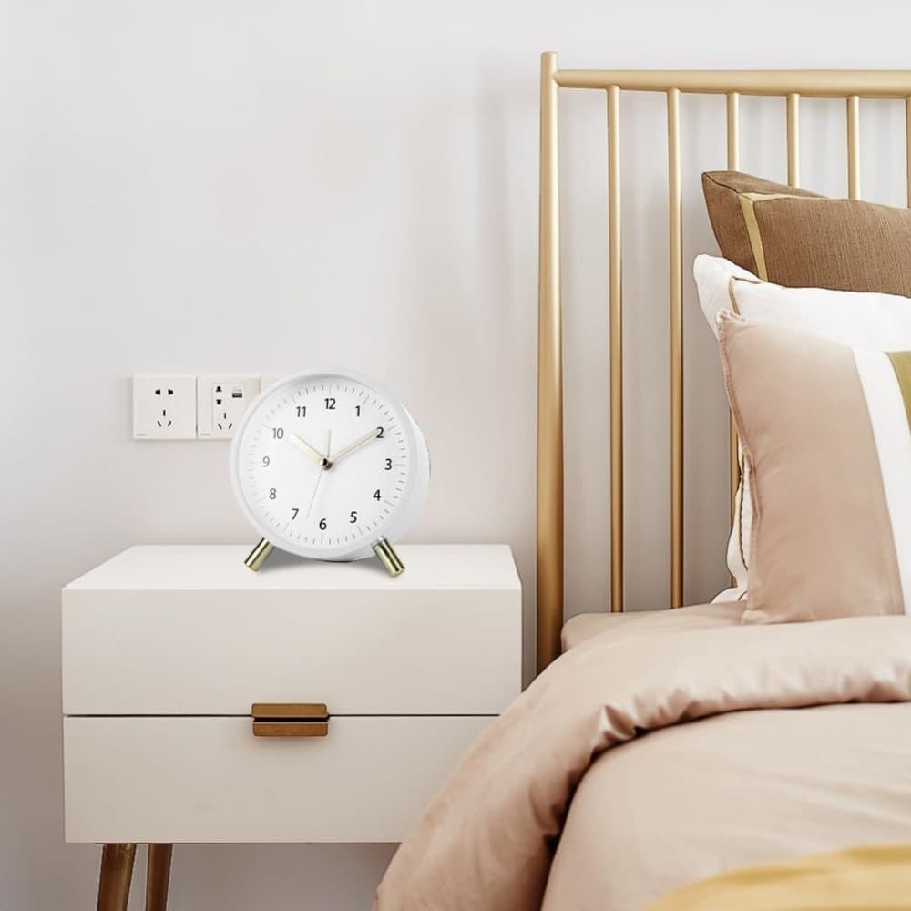 White Silent Alarm Clock with Night Light and Backlight